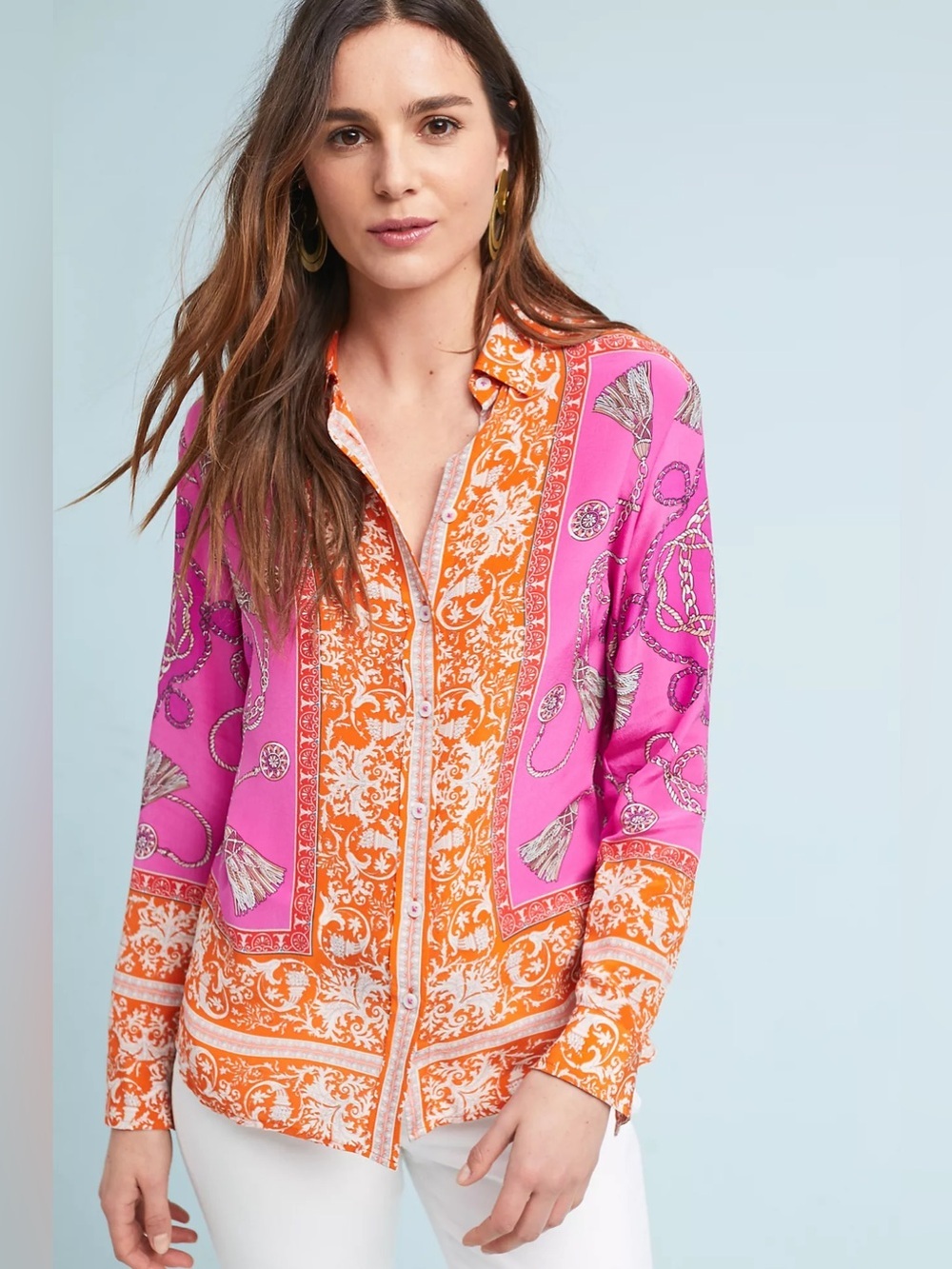 Maeve By Anthropologie Runa Printed Silk Shirt Size 0